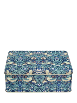 William Morris Arts & Crafts Strawberry Thief Rectangular Storage Tin, Blue, Blue