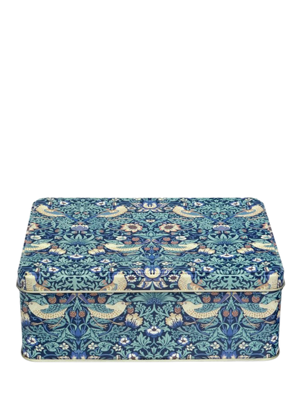William Morris Arts & Crafts Strawberry Thief Rectangular Storage Tin, Blue, Blue
