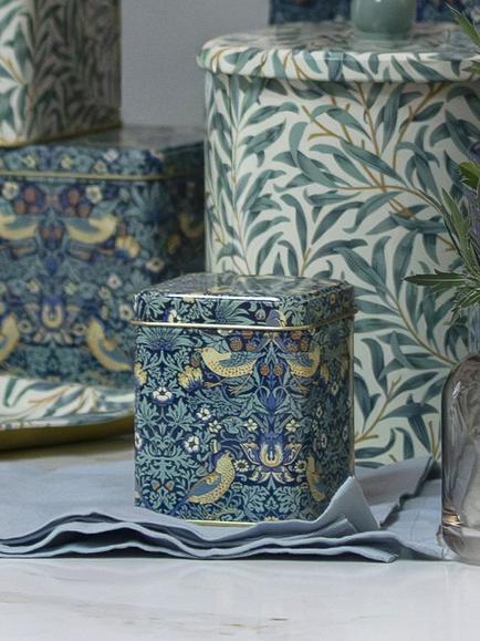 William Morris Arts & Crafts Strawberry Thief Storage Tin Caddy, 100g, Blue - view 2, Blue