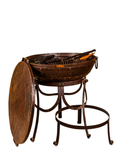 Kadai Recycled Steel BBQ Fire Pit with High & Low Stand Kit and Shield, 70cm, Black