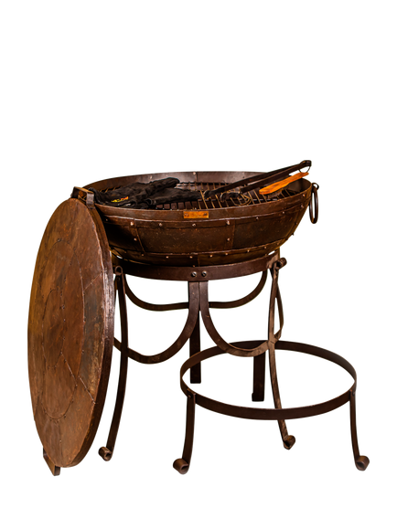 Kadai Recycled Steel BBQ Fire Pit with High & Low Stand Kit and Shield, 80cm, Black