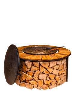 Kadai Firebowl Firepit BBQ Table & Log Store, Black