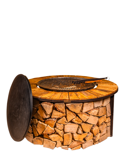 Kadai Firebowl Firepit BBQ Table & Log Store, Black