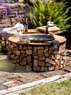 Kadai Firebowl Firepit BBQ Table & Log Store - view 2, Black