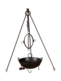 Kadai Cooking Tripod for 70/80cm BBQ with Cooking Bowl & Tripod Roaster, Black