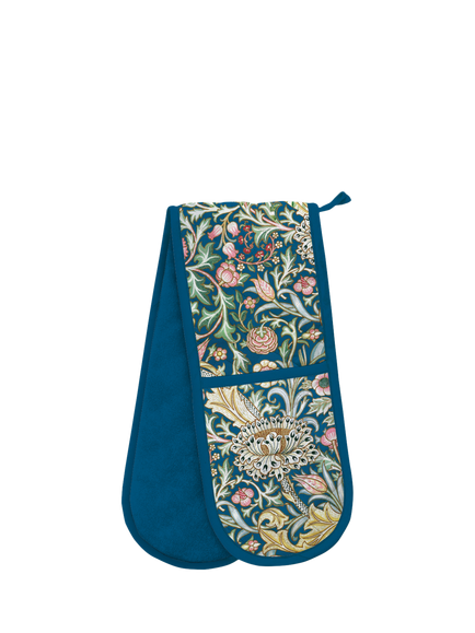 Museums & Galleries V&A Trent Organic Cotton Double Oven Glove, Blue/Multi, Blue, Gold And Red