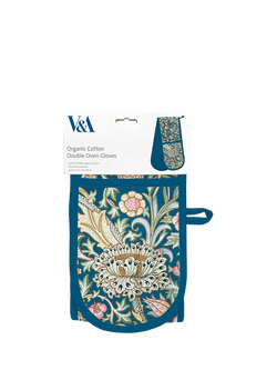 Museums & Galleries V&A Trent Organic Cotton Double Oven Glove, Blue/Multi - view 2, Blue, Gold And Red
