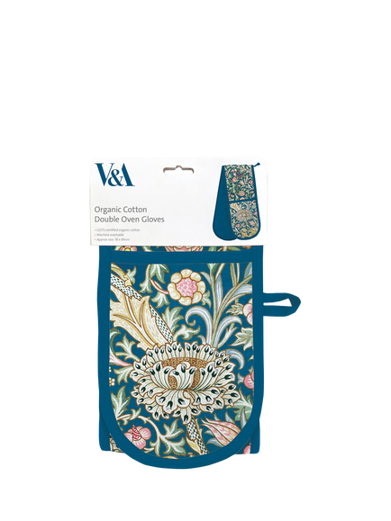 Museums & Galleries V&A Trent Organic Cotton Double Oven Glove, Blue/Multi - view 2, Blue, Gold And Red