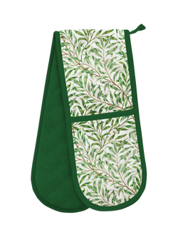 Museums & Galleries V&A William Morris Willow Boughs Organic Cotton Double Oven Glove, Green, Green Gold And White
