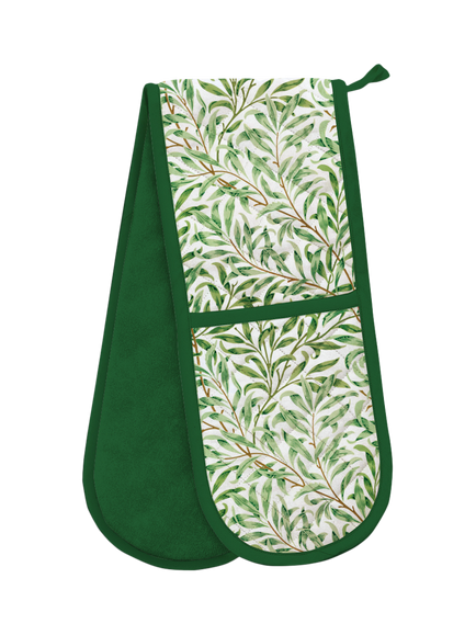 Museums & Galleries V&A William Morris Willow Boughs Organic Cotton Double Oven Glove, Green, Green Gold And White