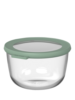Mepal Cirqula Round Glass Food Storage Container, 1L, Nordic Sage, Clear