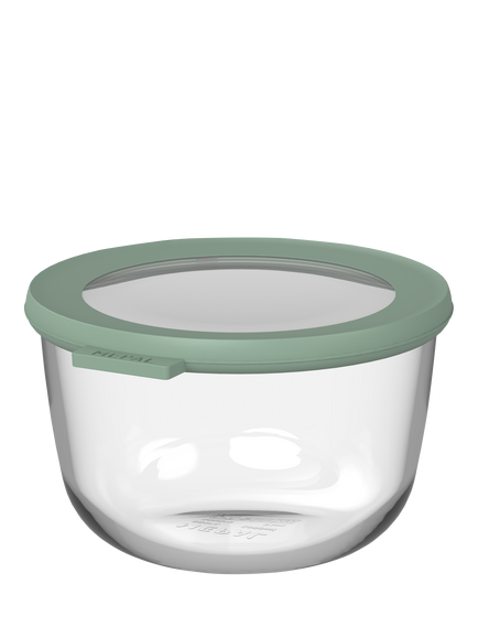 Mepal Cirqula Round Glass Food Storage Container, 1L, Nordic Sage, Clear
