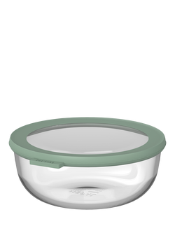 Mepal Cirqula Round Glass Food Storage Container, 1.25L, Nordic Sage, Clear