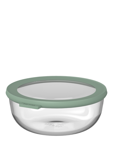 Mepal Cirqula Round Glass Food Storage Container, 1.25L, Nordic Sage, Clear