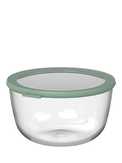 Mepal Cirqula Round Glass Food Storage Container, 3L, Nordic Sage, Clear