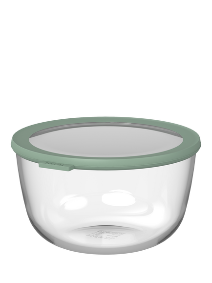 Mepal Cirqula Round Glass Food Storage Container, 3L, Nordic Sage, Clear