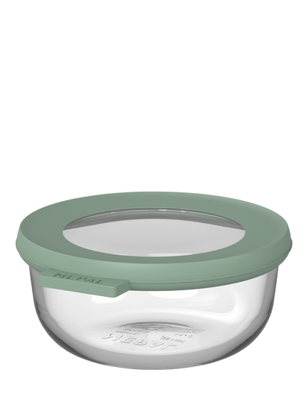 Mepal Cirqula Round Glass Food Storage Container, 350ml, Nordic Sage, Clear