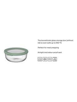 Mepal Cirqula Round Glass Food Storage Container, 350ml, Nordic Sage - view 2, Clear