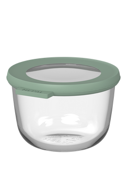 Mepal Cirqula Round Glass Food Storage Container, 500ml, Nordic Sage, Clear