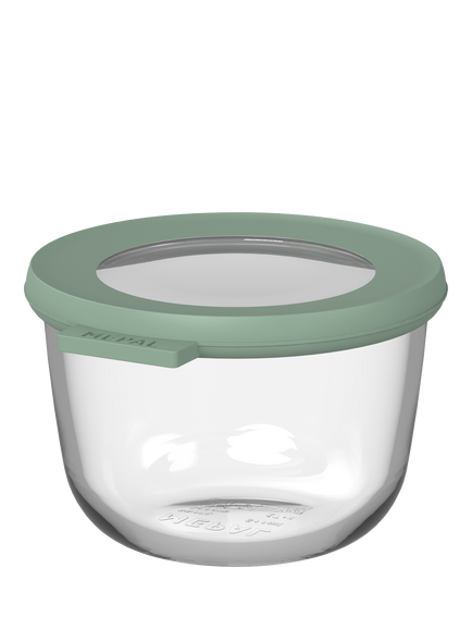 Mepal Cirqula Round Glass Food Storage Container, 500ml, Nordic Sage, Clear