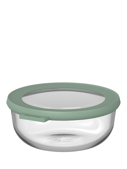 Mepal Cirqula Round Glass Food Storage Container, 750ml, Nordic Sage, Clear