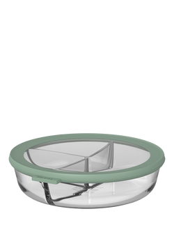 Mepal Cirqula Round Glass Meal Tray, Nordic Sage, Clear