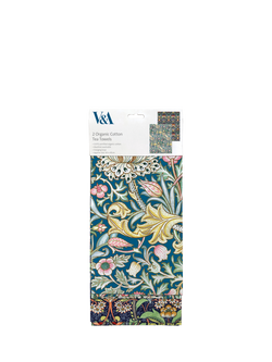 Museums & Galleries V&A Trent & Chintz Organic Cotton Tea Towel, Set of 2, Multi - view 2, Blue, Gold And Red