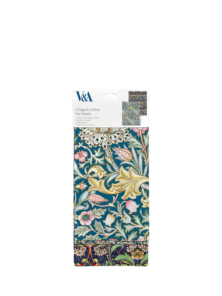 Museums & Galleries V&A Trent & Chintz Organic Cotton Tea Towel, Set of 2, Multi - view 2, Blue, Gold And Red