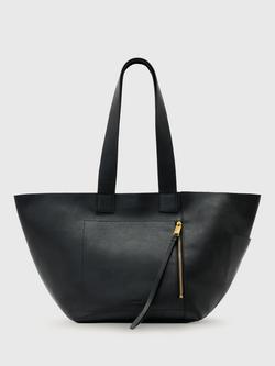 AllSaints Alba East/West Leather Tote Bag, Black, Black