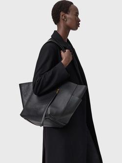 AllSaints Alba East/West Leather Tote Bag, Black - view 2, Black