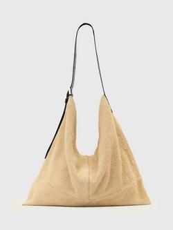 AllSaints Asha Suede Slouchy Shoulder Bag, Off White, Off White