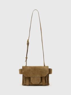 AllSaints Ursa Suede Mini Crossbody Bag, Biscuit Brown, Biscuit Brown