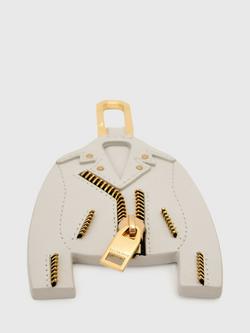AllSaints Dalby Pure Leather Jacket Keyring, Ivory/Gold - view 2, Ivory/Gold