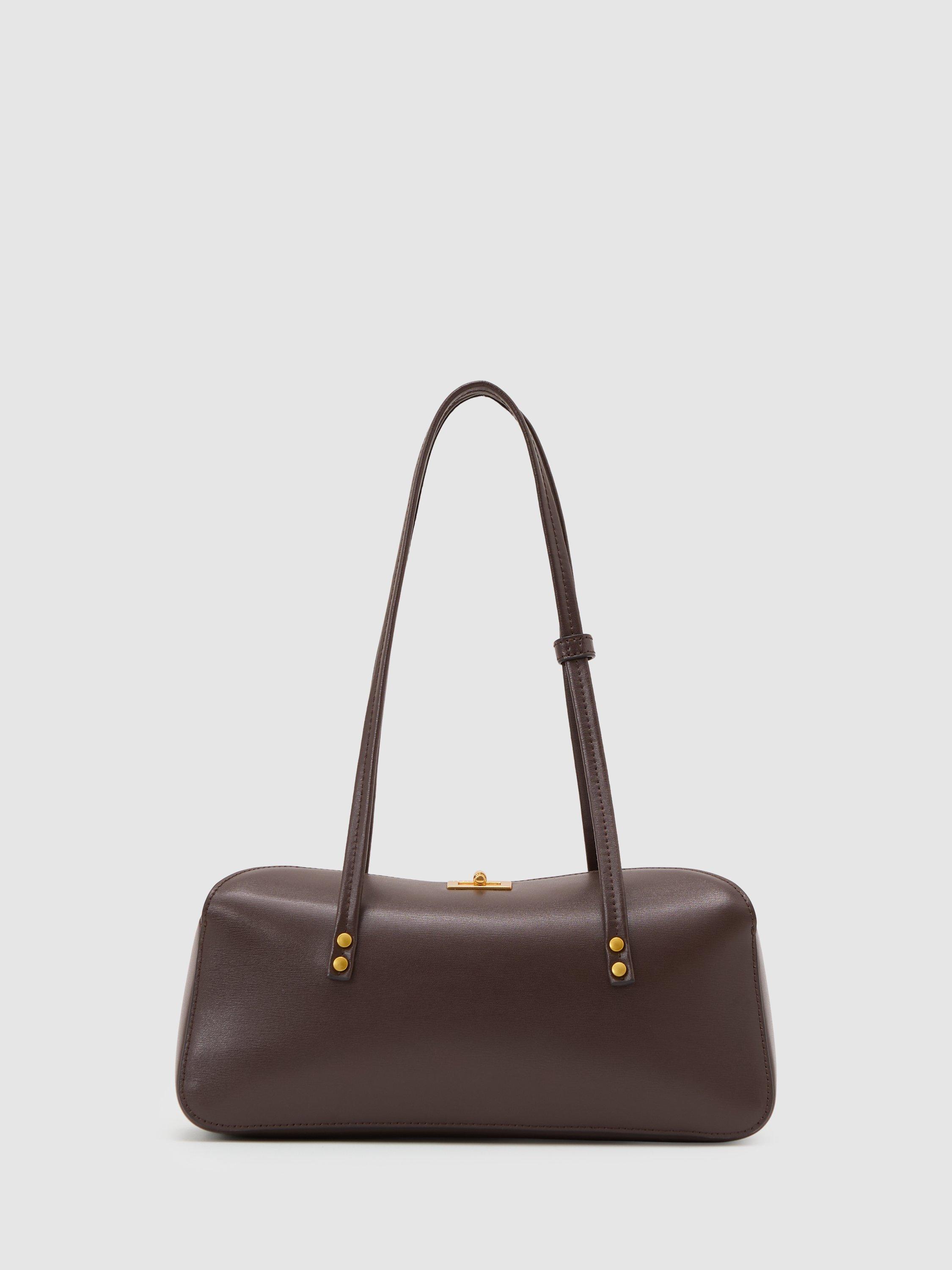 Product image 1 of 5, which shows Reiss Devora Leather Shoulder Bag, Chocolate