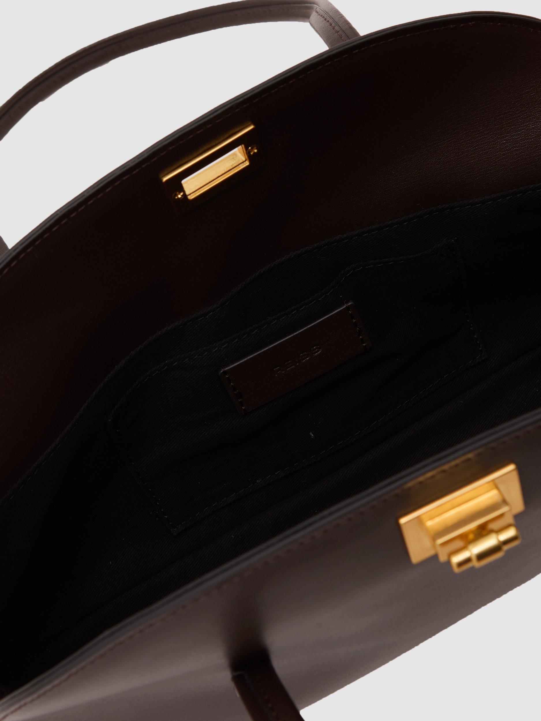 Product image 2 of 5, which shows Reiss Devora Leather Shoulder Bag, Chocolate