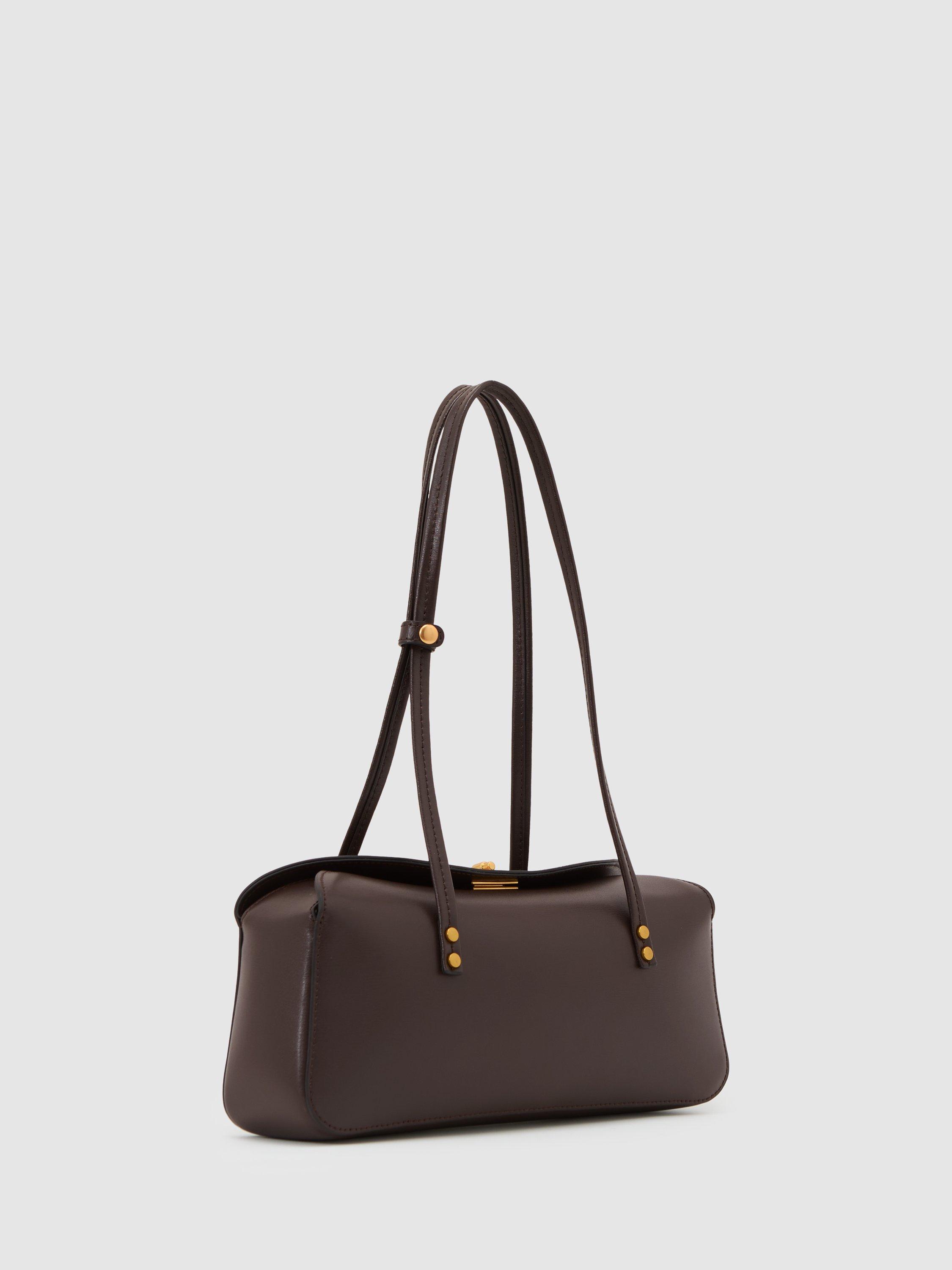 Product image 5 of 5, which shows Reiss Devora Leather Shoulder Bag, Chocolate