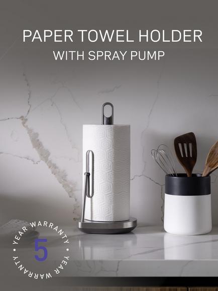 Simplehuman Kitchen Roll Holder with Spray Pump - view 2, Brushed Steel