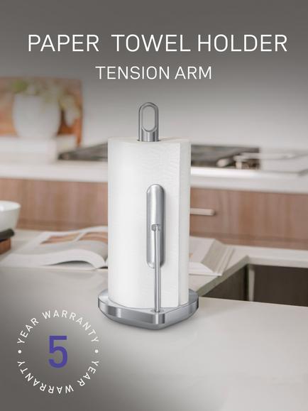 Simplehuman Tension Kitchen Roll Holder, Brushed Steel - view 2, Brushed Steel