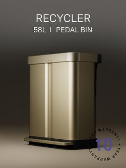 Simplehuman Recycling Liner Pocket Pedal Bin, Gold, 58L - view 2, 