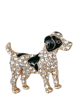 QueenMee Embellished Dog Brooch, Gold / Black, Gold / Black