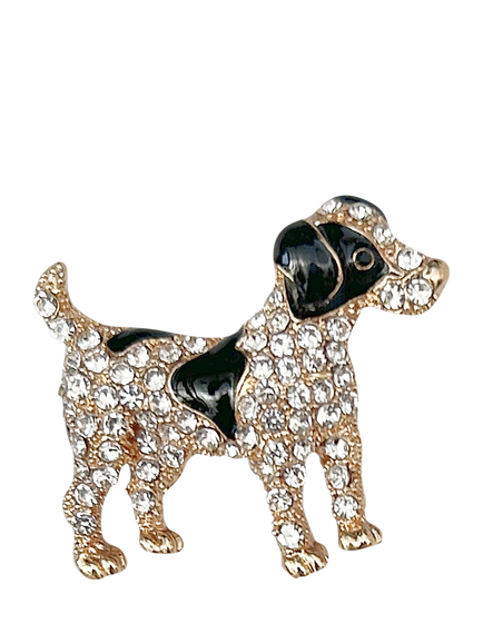 QueenMee Embellished Dog Brooch, Gold / Black, Gold / Black