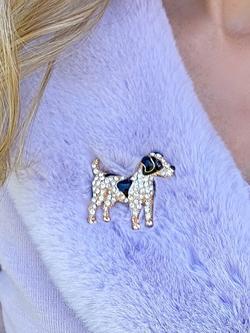 QueenMee Embellished Dog Brooch, Gold / Black - view 2, Gold / Black