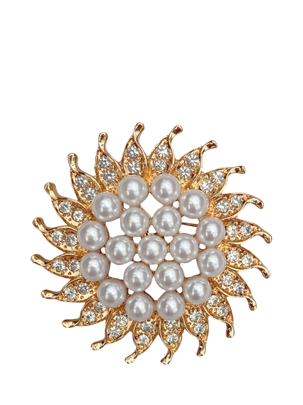QueenMee Embellished Sunflower Brooch, Gold, Gold