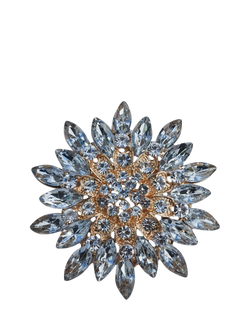 QueenMee Embellished Flower Brooch, Gold / Blue, Gold / Blue