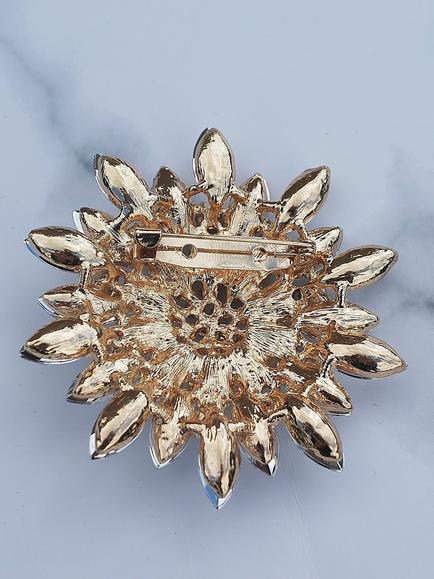 QueenMee Embellished Flower Brooch, Gold / Blue - view 2, Gold / Blue