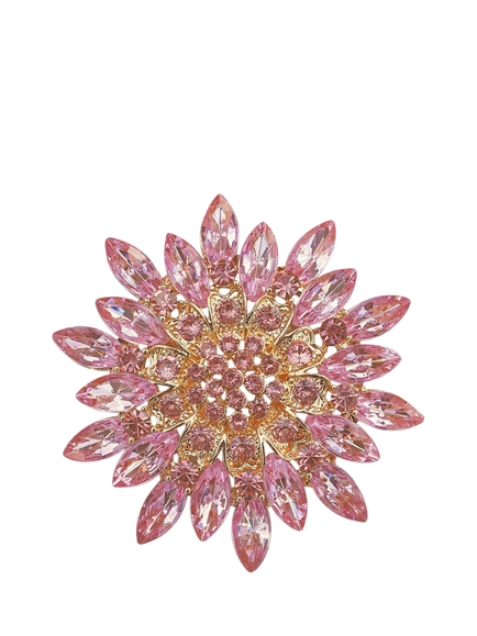 QueenMee Embellished Flower Brooch, Pink, Pink