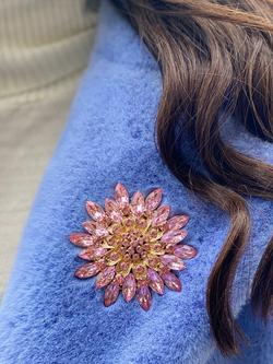 QueenMee Embellished Flower Brooch, Pink - view 2, Pink