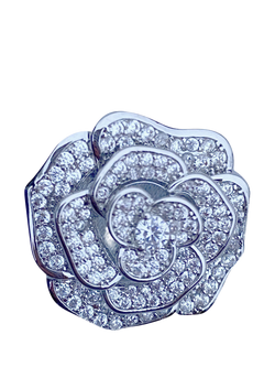 QueenMee Embellished Rose Brooch, Silver, Silver