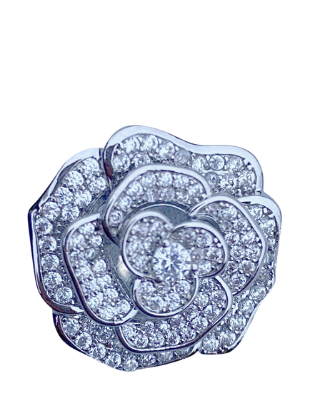 QueenMee Embellished Rose Brooch, Silver, Silver