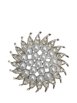 QueenMee Embellished Sunflower Brooch, Silver, Silver